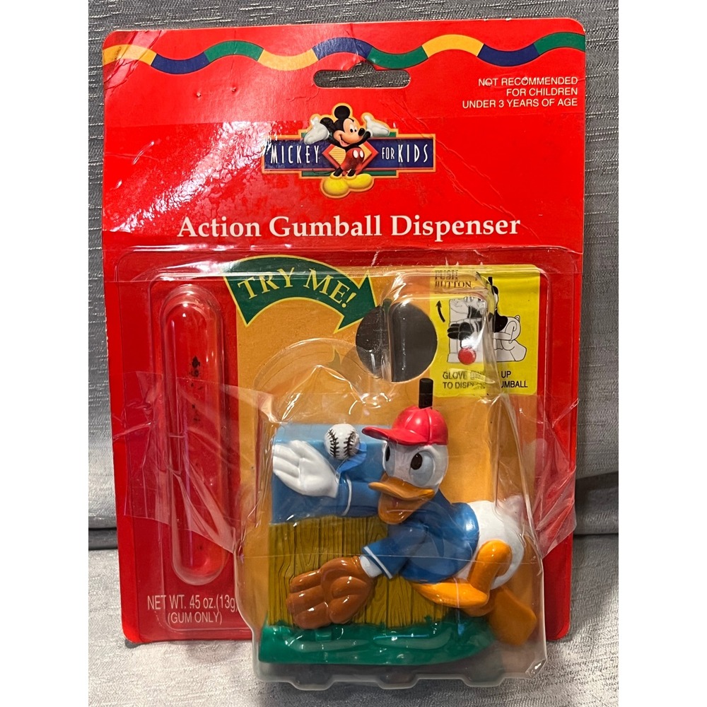 Vintage Disney Mickey For Kids Donald Duck Baseball Action Gumball Dispenser NEW - Picture 1 of 2